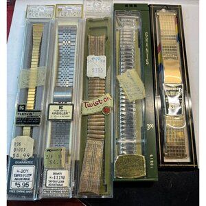 5 Old 1970’s Watch Band Lot NEW OLD STOCK Flex-on, Dura-Glo, Kreisler, Twist-on!